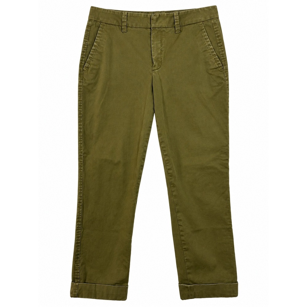 AYR Chino Pants Stretch Cotton Cropped Straight Leg Cuffed Olive Green Sz 4